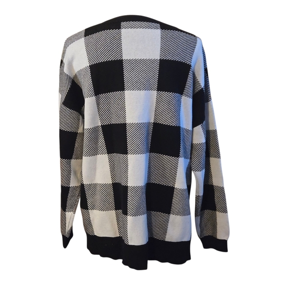 d& co Denim & Company Black and White Checkered Sweater Crew Neck Women's L - Picture 3 of 11